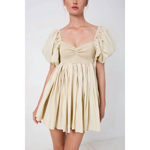 NEW S/W/F puff sleeve babydoll dress in fawn - Picture 3 of 5